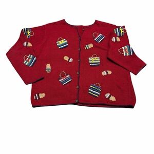 👜 Vintage Talbots Nautical Embroidered Red Knit Cardigan XL ⚓️❤️‎